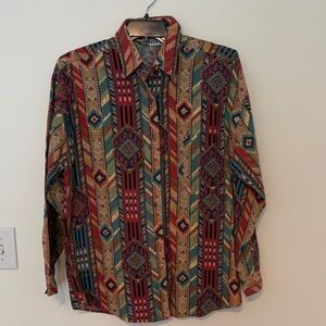 Vintage Red Rover Colorful‎ Geometric Pattern Shirt